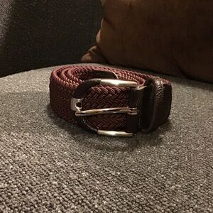 Mio Marino Woven Braided stretch Belt w/dk brn & blk lthr, 35” unstretched